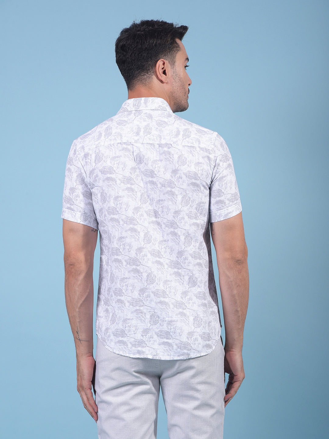 Grey Floral Print 100% Cotton Shirt-Men Shirts-Crimsoune Club