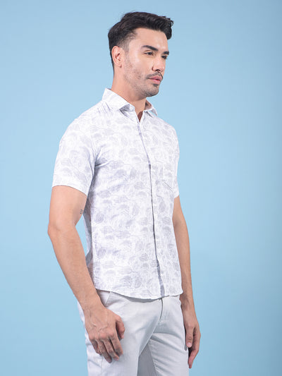 Grey Floral Print 100% Cotton Shirt-Men Shirts-Crimsoune Club
