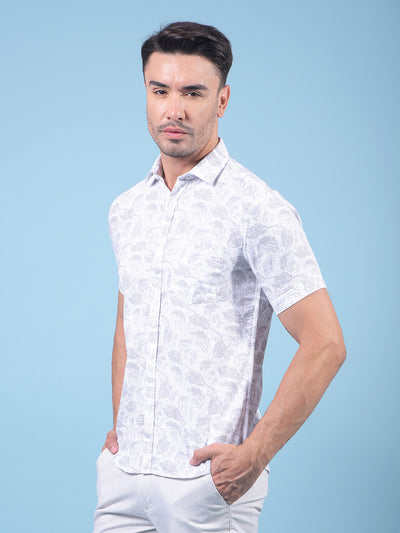 Grey Floral Print 100% Cotton Shirt-Men Shirts-Crimsoune Club