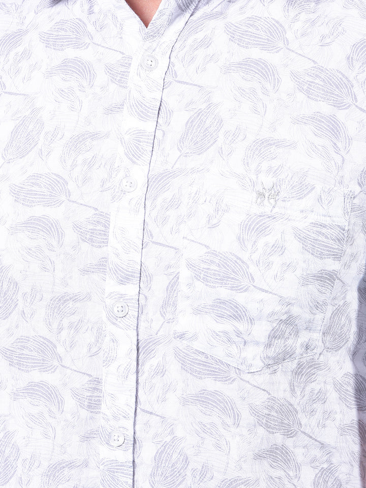 Grey Floral Print 100% Cotton Shirt-Men Shirts-Crimsoune Club