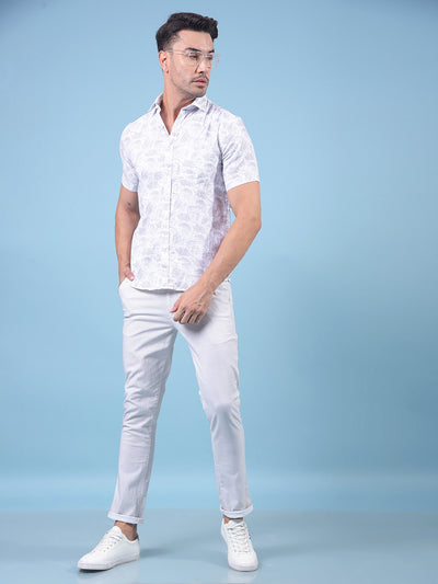 Grey Floral Print 100% Cotton Shirt-Men Shirts-Crimsoune Club