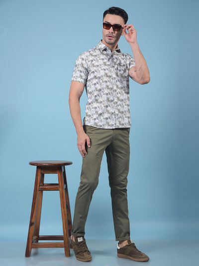Grey Floral Print Linen Shirt-Men Shirts-Crimsoune Club