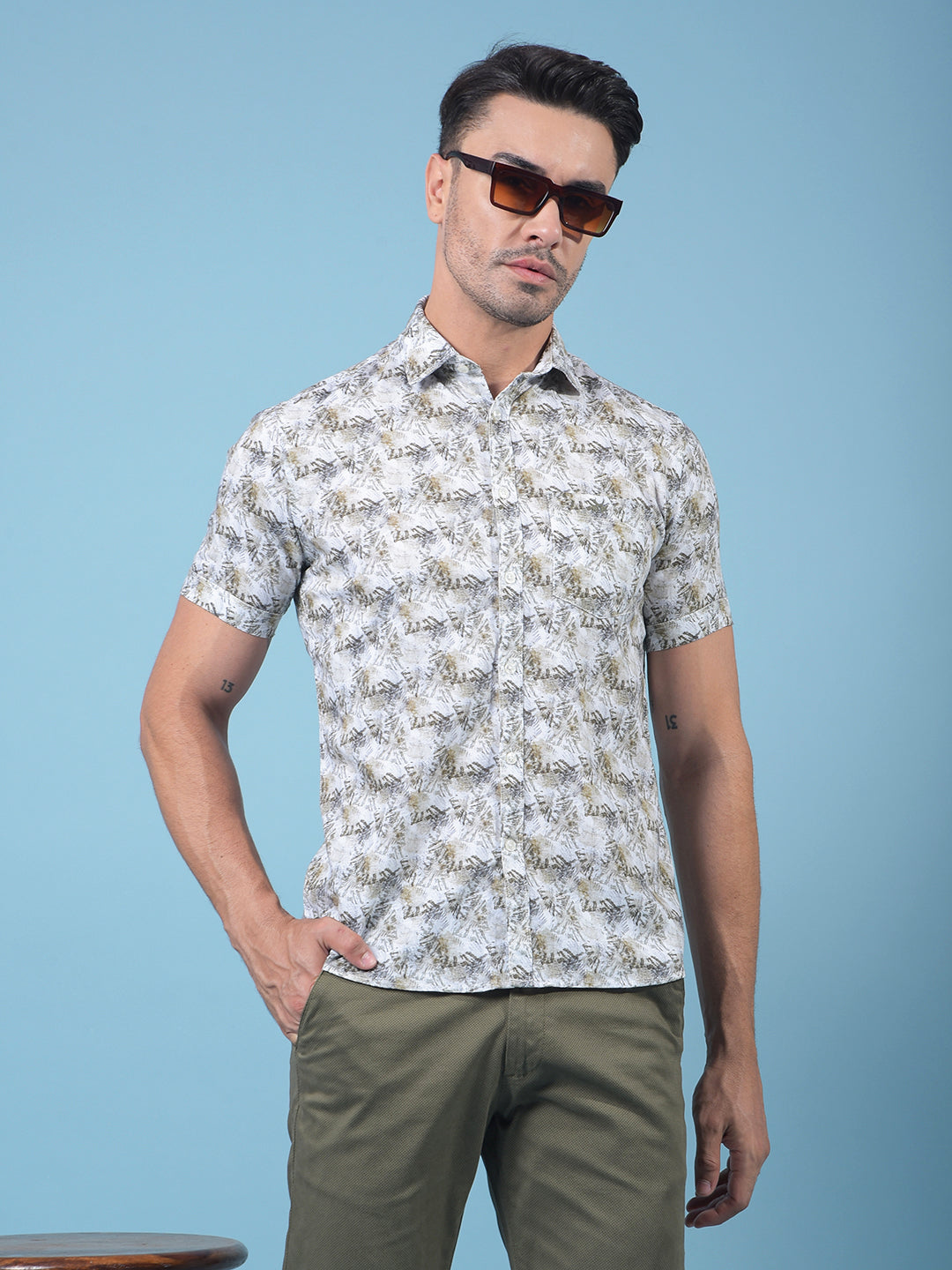 Grey Floral Print Linen Shirt-Men Shirts-Crimsoune Club