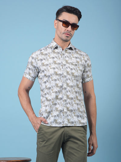 Grey Floral Print Linen Shirt-Men Shirts-Crimsoune Club