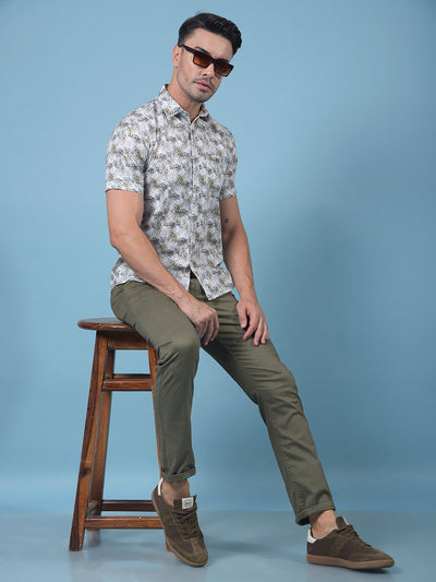 Grey Floral Print Linen Shirt-Men Shirts-Crimsoune Club