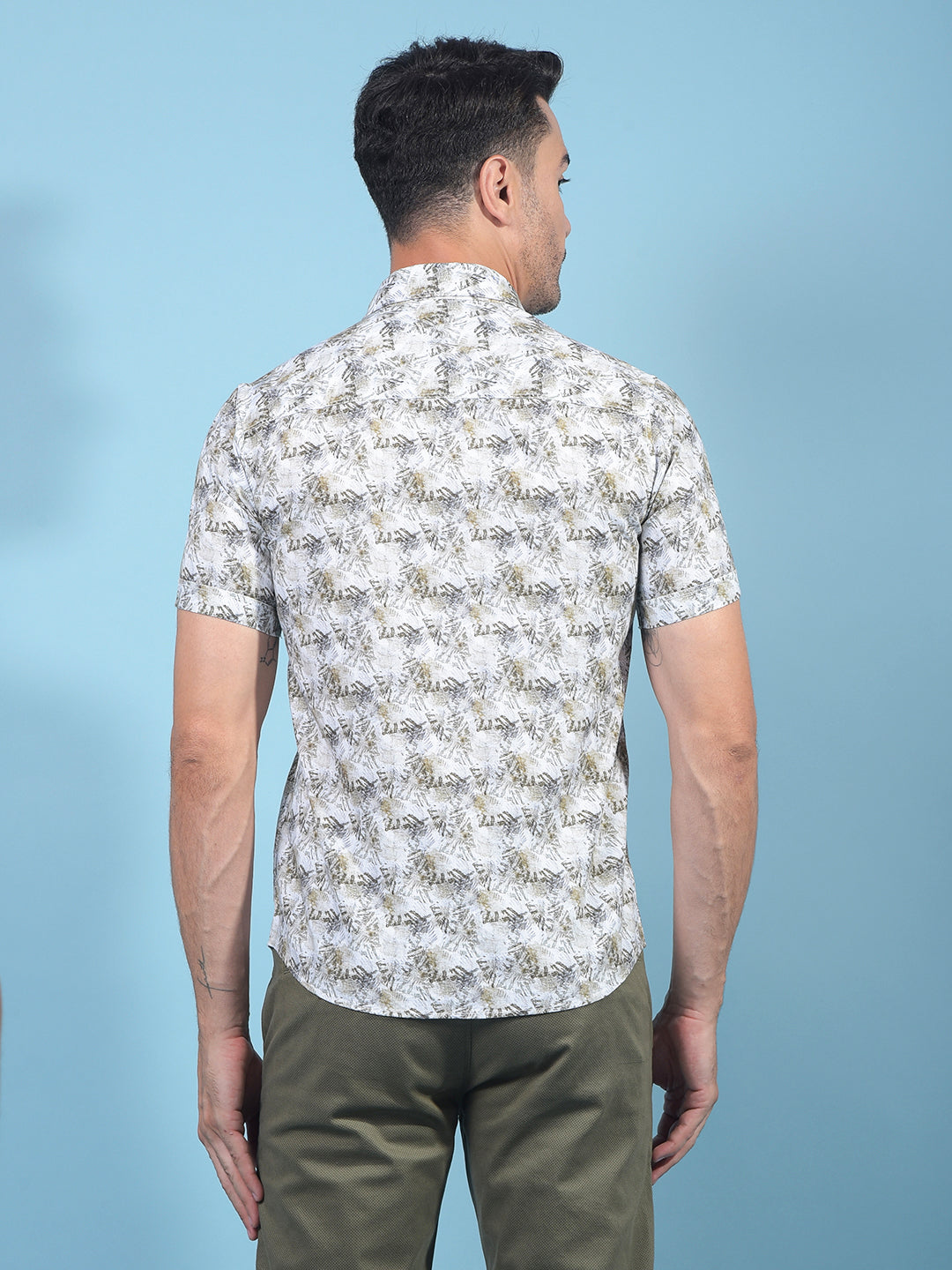 Grey Floral Print Linen Shirt-Men Shirts-Crimsoune Club