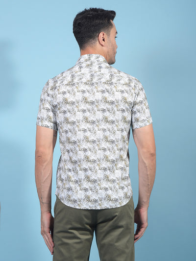 Grey Floral Print Linen Shirt-Men Shirts-Crimsoune Club