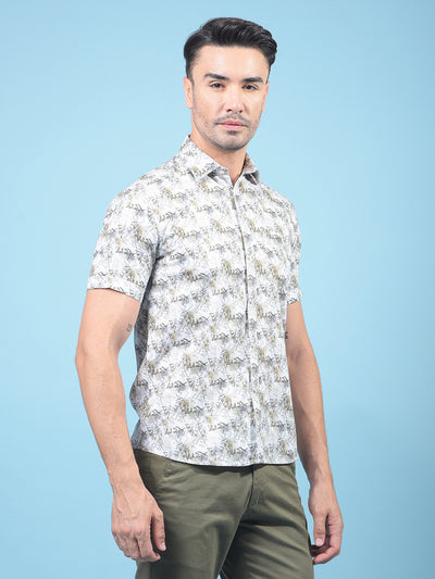 Grey Floral Print Linen Shirt-Men Shirts-Crimsoune Club
