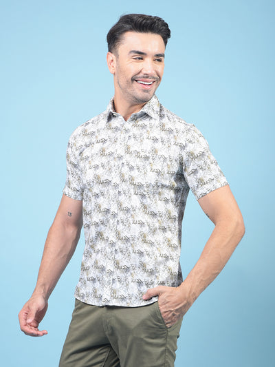 Grey Floral Print Linen Shirt-Men Shirts-Crimsoune Club