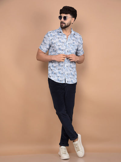 Blue Textured Print Linen Shirt-Men Shirts-Crimsoune Club