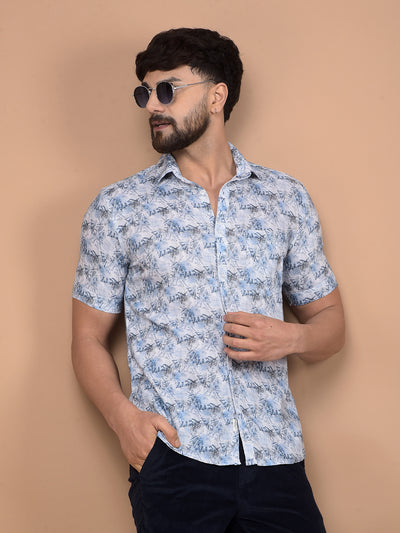 Blue Textured Print Linen Shirt-Men Shirts-Crimsoune Club