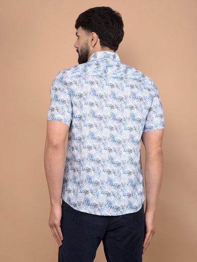 Blue Textured Print Linen Shirt-Men Shirts-Crimsoune Club