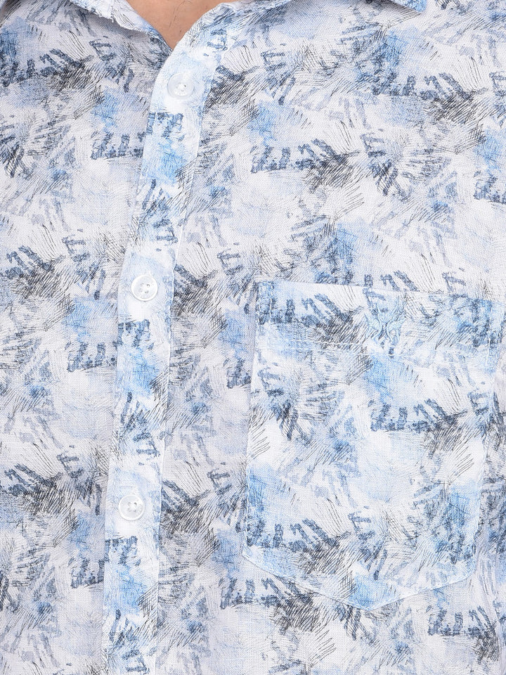 Blue Textured Print Linen Shirt-Men Shirts-Crimsoune Club