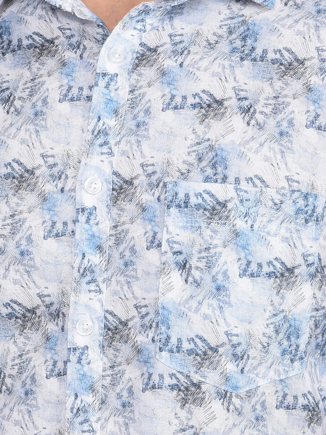Blue Textured Print Linen Shirt-Men Shirts-Crimsoune Club
