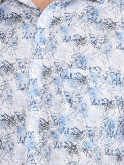Blue Textured Print Linen Shirt-Men Shirts-Crimsoune Club