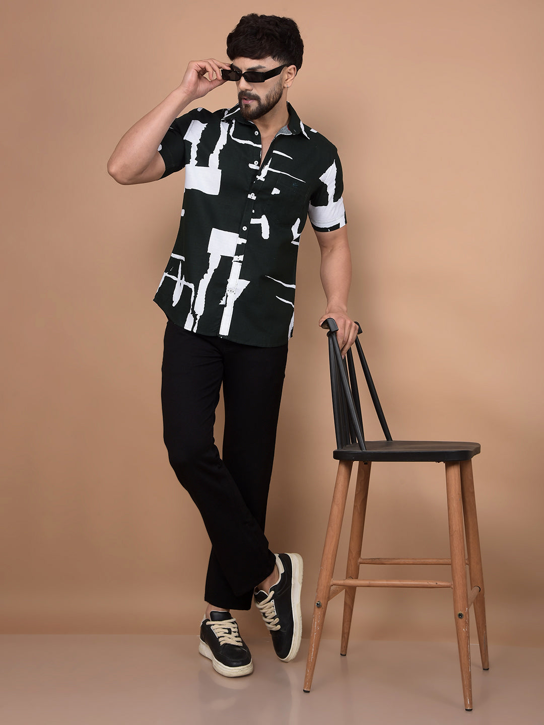 Green Printed 100% Cotton Shirt-Men Shirts-Crimsoune Club