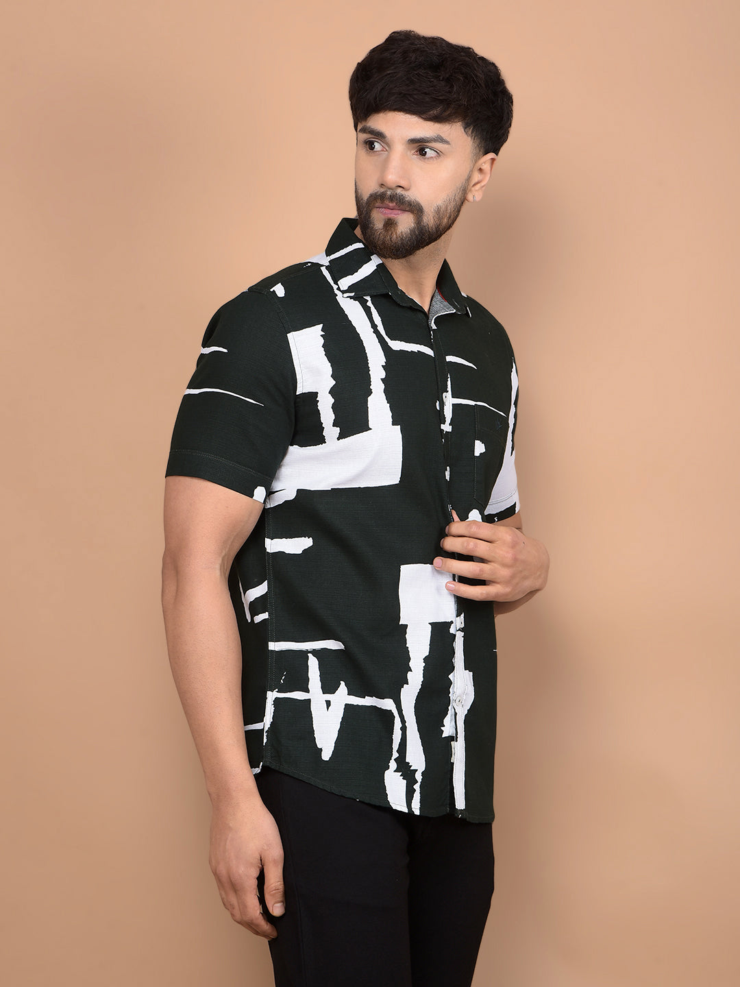 Green Printed 100% Cotton Shirt-Men Shirts-Crimsoune Club