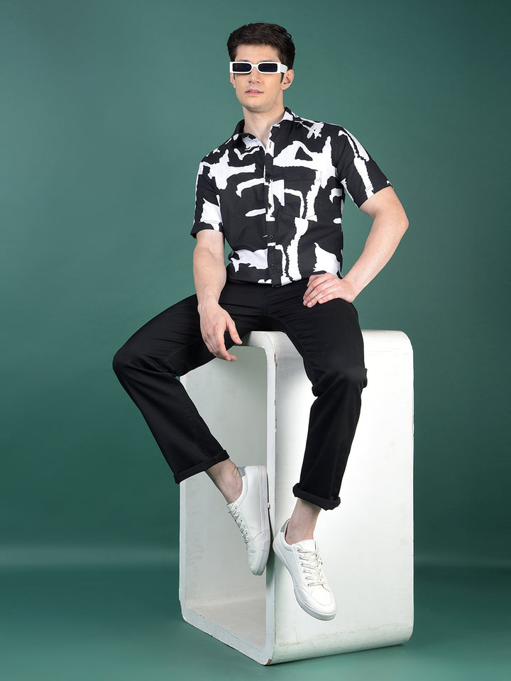 Black Abstract Print 100% Cotton Shirt-Men Shirts-Crimsoune Club