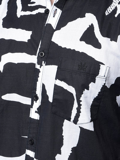 Black Abstract Print 100% Cotton Shirt-Men Shirts-Crimsoune Club