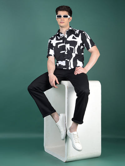 Black Abstract Print 100% Cotton Shirt-Men Shirts-Crimsoune Club