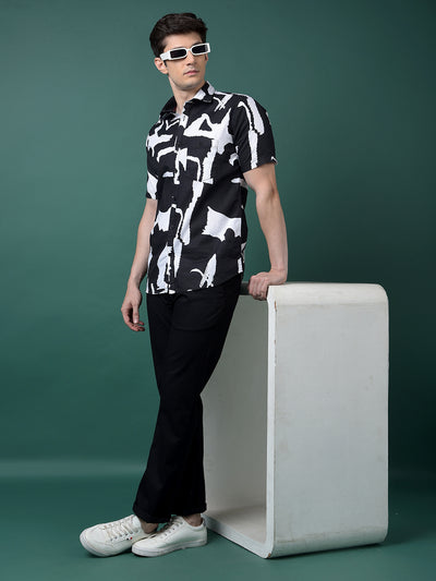 Black Abstract Print 100% Cotton Shirt-Men Shirts-Crimsoune Club