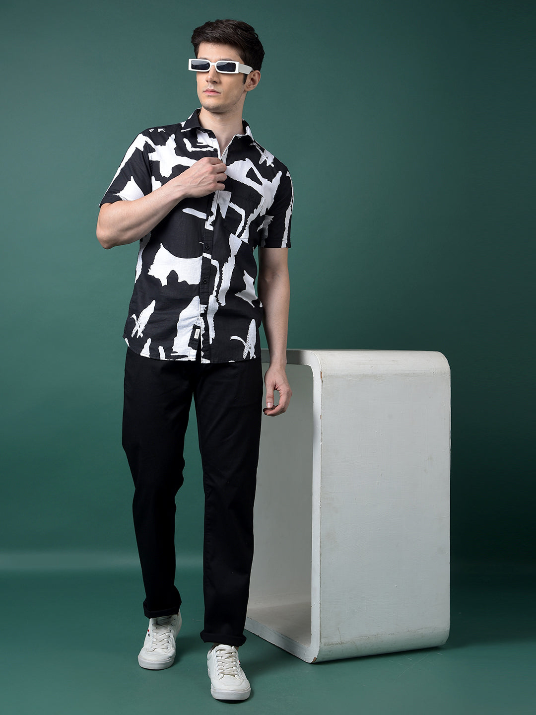 Black Abstract Print 100% Cotton Shirt-Men Shirts-Crimsoune Club