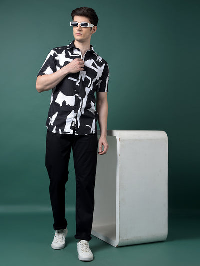 Black Abstract Print 100% Cotton Shirt-Men Shirts-Crimsoune Club