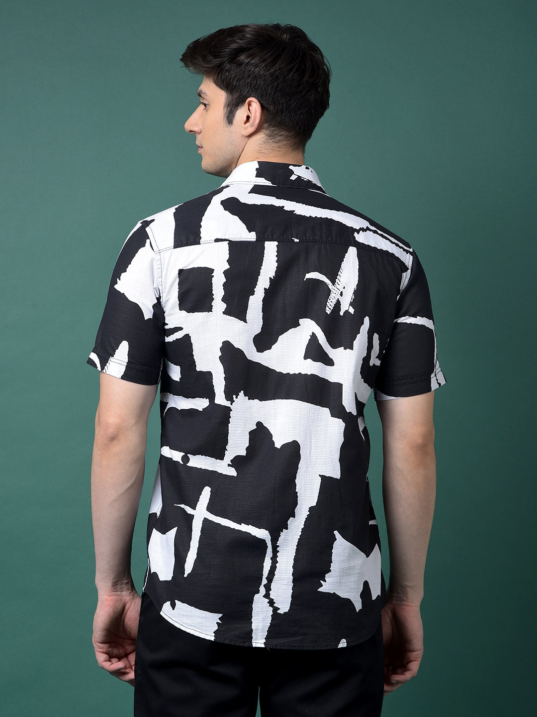 Black Abstract Print 100% Cotton Shirt-Men Shirts-Crimsoune Club