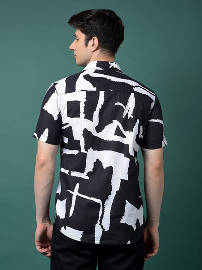 Black Abstract Print 100% Cotton Shirt-Men Shirts-Crimsoune Club