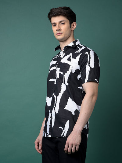 Black Abstract Print 100% Cotton Shirt-Men Shirts-Crimsoune Club