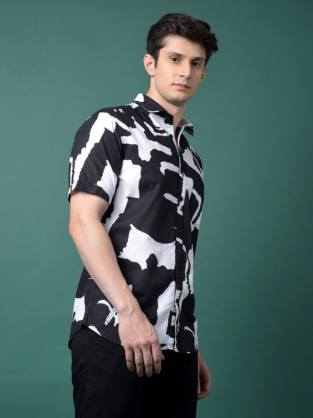 Black Abstract Print 100% Cotton Shirt-Men Shirts-Crimsoune Club