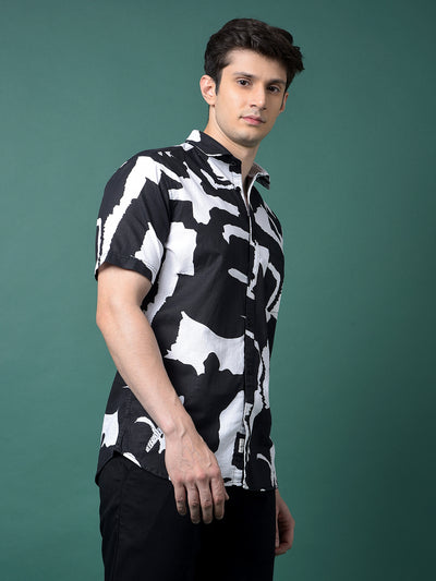 Black Abstract Print 100% Cotton Shirt-Men Shirts-Crimsoune Club