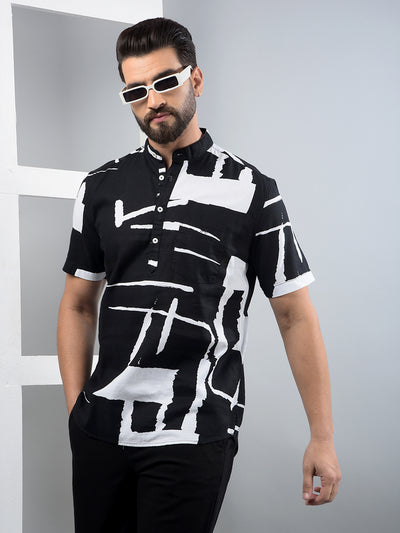 Black Printed 100% Cotton Kurta-Men Kurtas-Crimsoune Club