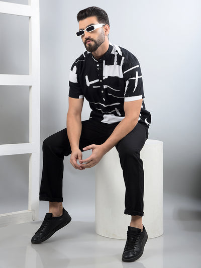 Black Printed 100% Cotton Kurta-Men Kurtas-Crimsoune Club