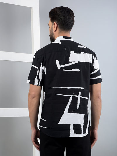 Black Printed 100% Cotton Kurta-Men Kurtas-Crimsoune Club