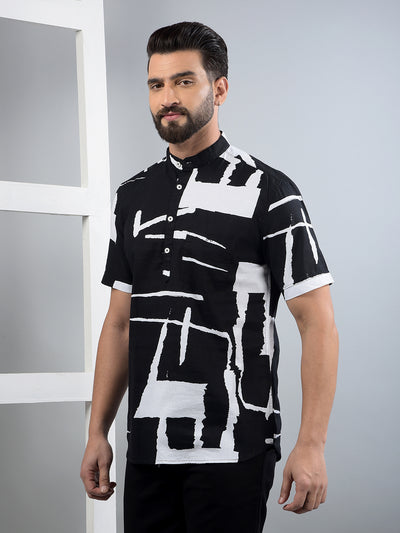 Black Printed 100% Cotton Kurta-Men Kurtas-Crimsoune Club