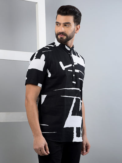 Black Printed 100% Cotton Kurta-Men Kurtas-Crimsoune Club