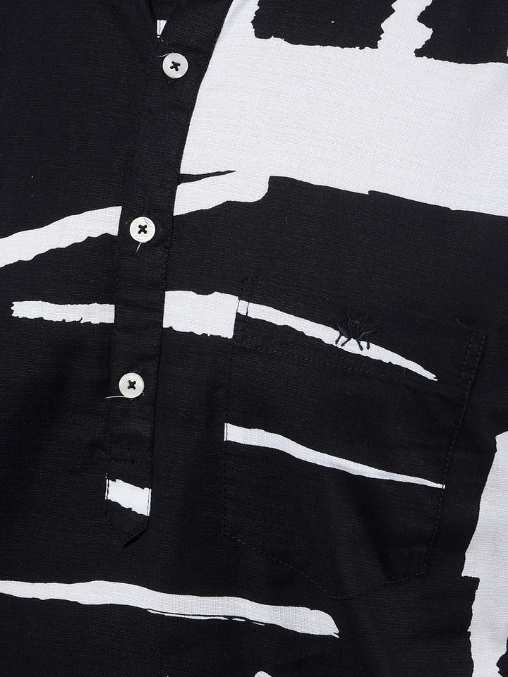 Black Printed 100% Cotton Kurta-Men Kurtas-Crimsoune Club