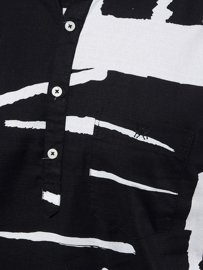 Black Printed 100% Cotton Kurta-Men Kurtas-Crimsoune Club