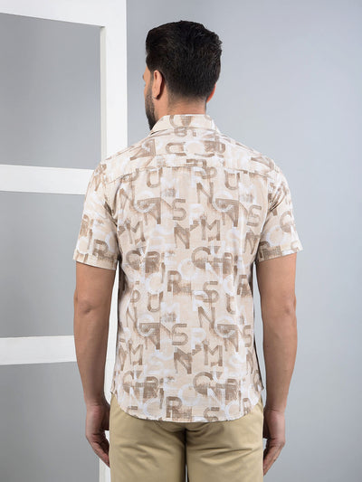 Beige Typographic Print Shirt-Men Shirts-Crimsoune Club