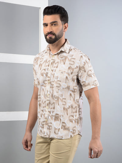 Beige Typographic Print Shirt-Men Shirts-Crimsoune Club