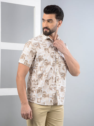 Beige Typographic Print Shirt-Men Shirts-Crimsoune Club