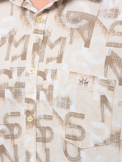 Beige Typographic Print Shirt-Men Shirts-Crimsoune Club