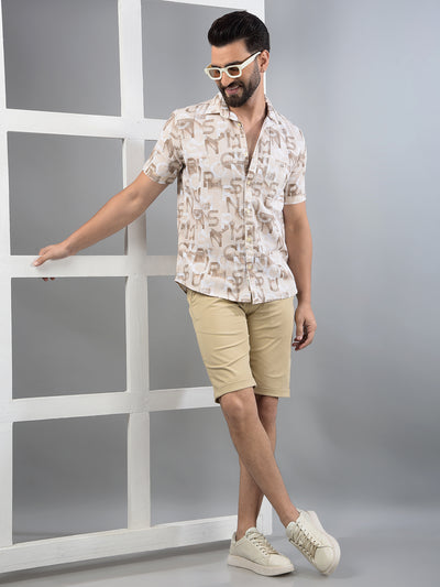 Beige Typographic Print Shirt-Men Shirts-Crimsoune Club