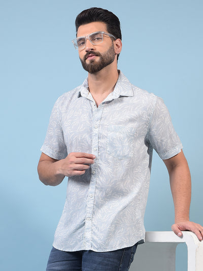 Men's Green Floral Print Linen Shirt-Men Shirts-Crimsoune Club