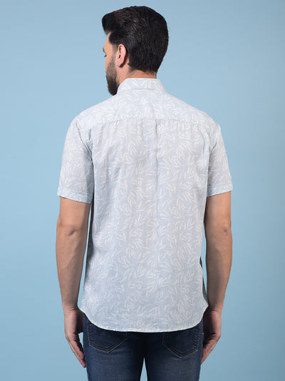 Men's Green Floral Print Linen Shirt-Men Shirts-Crimsoune Club