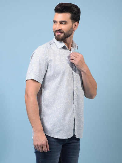 Men's Green Floral Print Linen Shirt-Men Shirts-Crimsoune Club