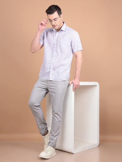 Purple Floral Print Linen Shirt-Men Shirts-Crimsoune Club