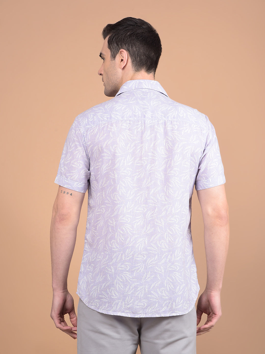 Purple Floral Print Linen Shirt-Men Shirts-Crimsoune Club