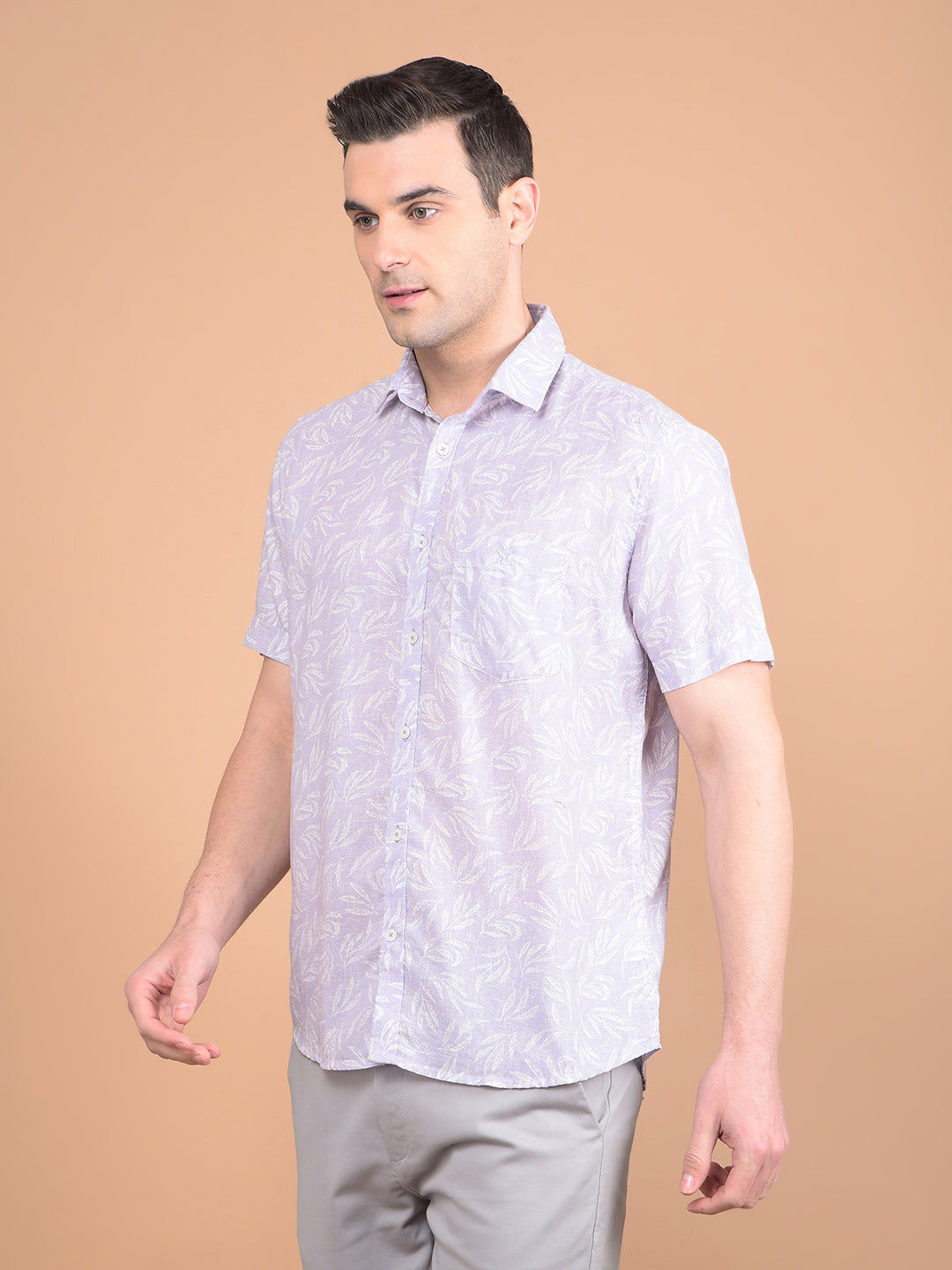 Purple Floral Print Linen Shirt-Men Shirts-Crimsoune Club